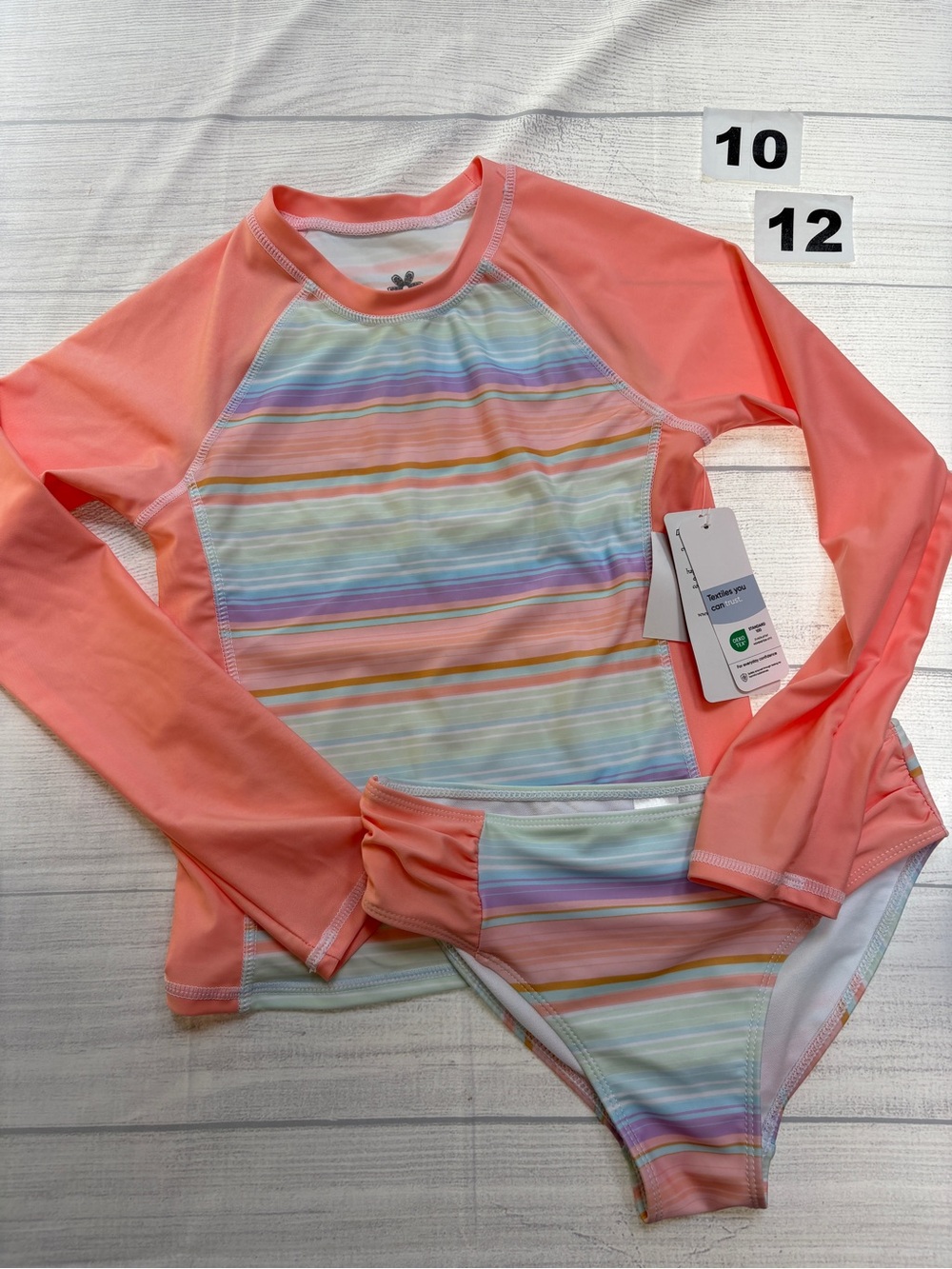 Coral & Pastel Stripe Kids Long Sleeve Rash Guard Set